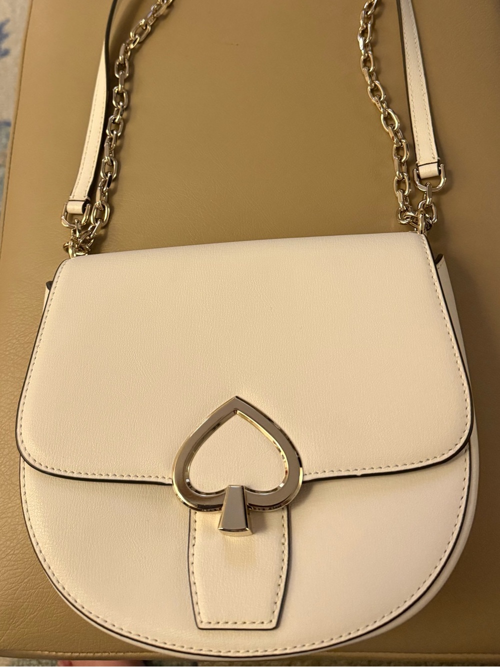 kate spade Cream Leather Shoulder Bag with Gold Chain